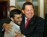 Chavez (R) and Ahmadinejad seemed to get on well at talks