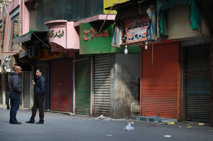 shuttered shops in Cairo during revolution
