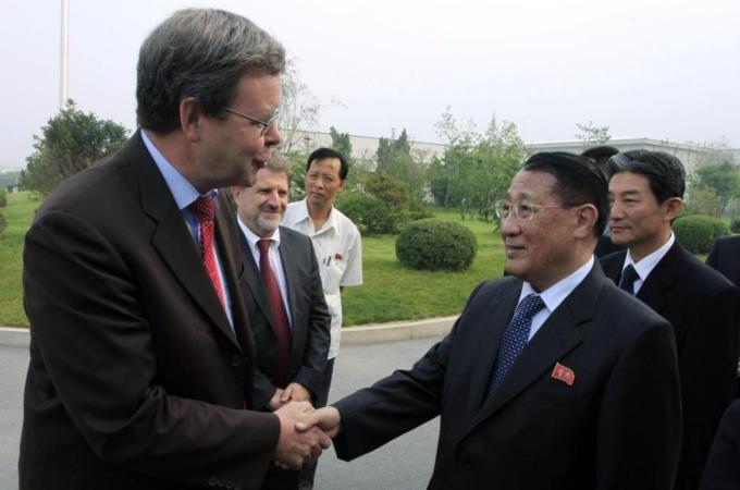 Kang Sok-ju, right, appears to be part of a new diplomatic offensive aimed at better international relations [AP]