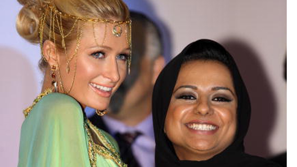 Nayla Al Khaja with Paris Hilton at a press conference to promote the Dubai version of Hilton''s television show [Getty]