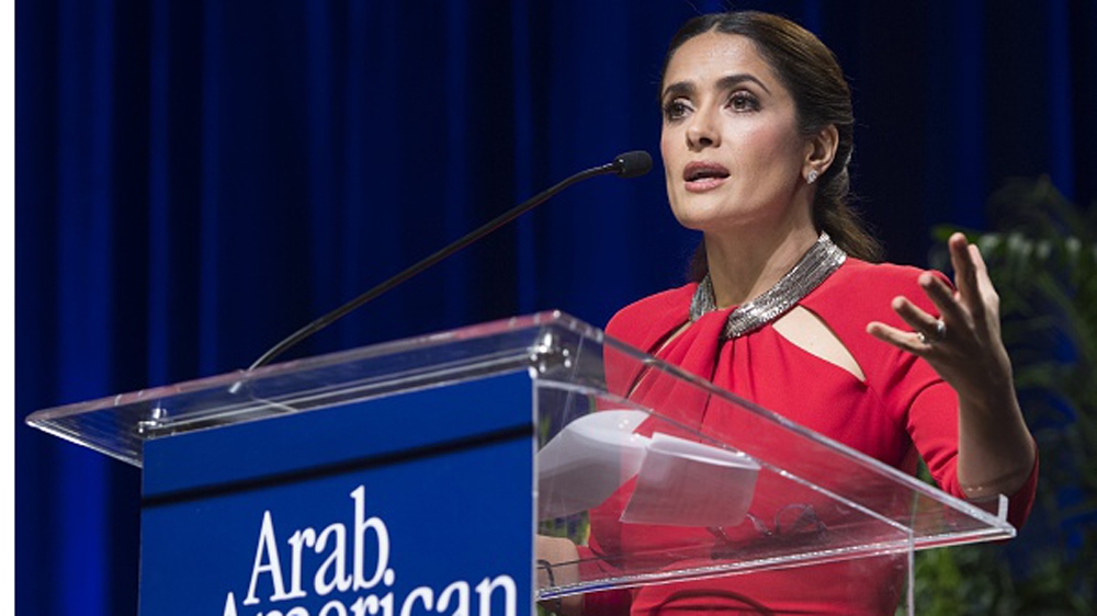 Salma Hayek receives the Individual Achievement Award for producing the animated film adaptation of Khalil Gibran''s The Prophet [AFP]