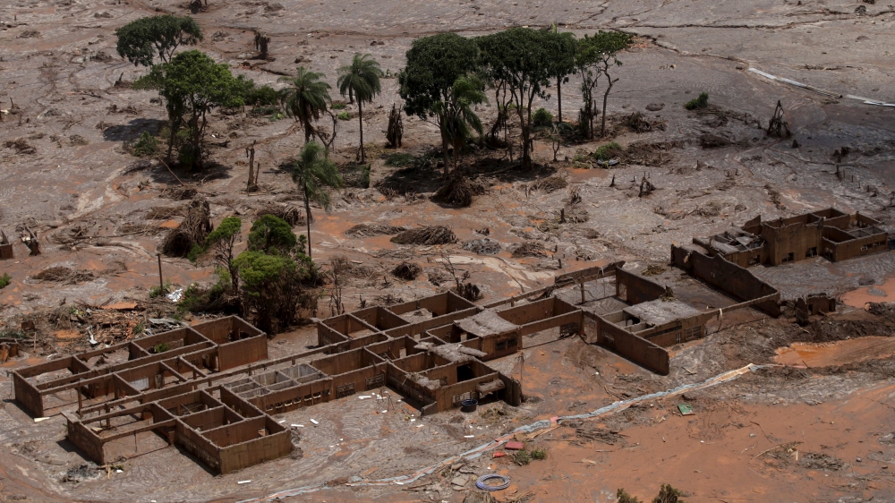 The debris of the municipal school of Bento Rodrigues district, which was covered with mud after a dam owned by Vale SA and BHP Billiton Ltd burst, is pictured in Mariana
