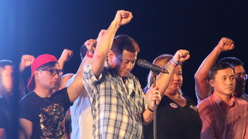 President-elect Rodrigo Duterte during a victory party at a park in Davao City.