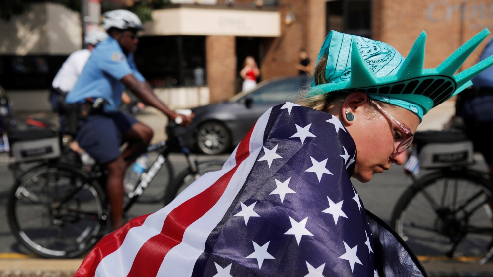 A protester is seen during a march against Clinton in Philadelphia