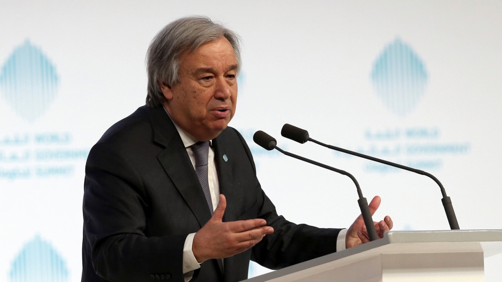 U.N. Secretary-General Antonio Guterres speaks during World Government Summit in Dubai