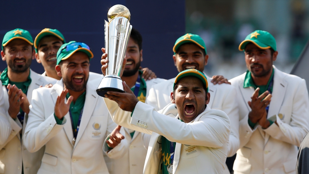 Pakistan celebrate winning the ICC Champions Trophy