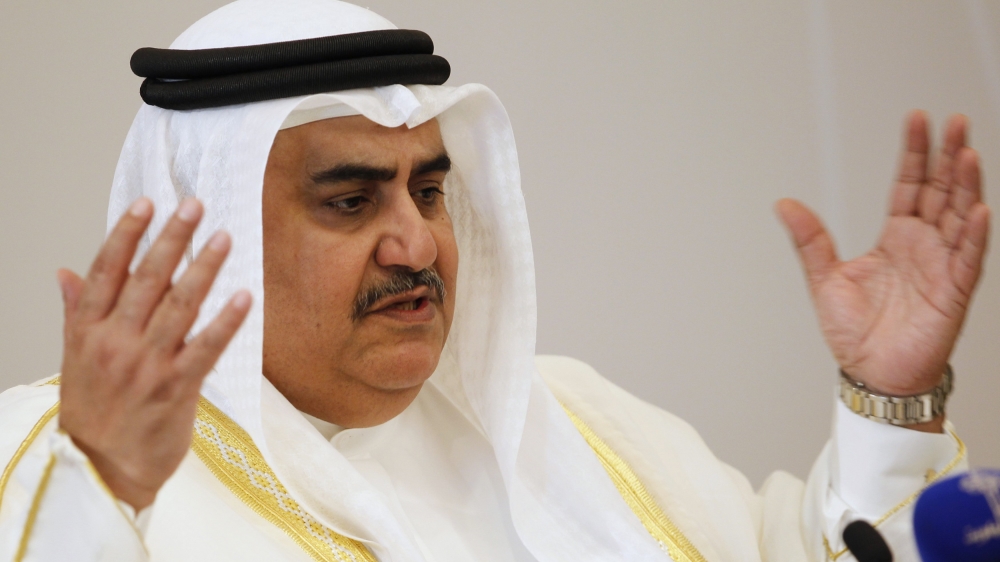 Bahrain Foreign Minister Sheikh Khalid bin Ahmed al-Khalifa speaks during the press briefing of the Third GCC-ASEAN Ministerial Meeting in Manama