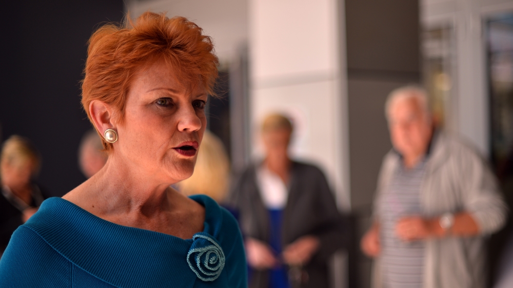 One Nation Party founder and Senate candidate Pauline Hanson (L).