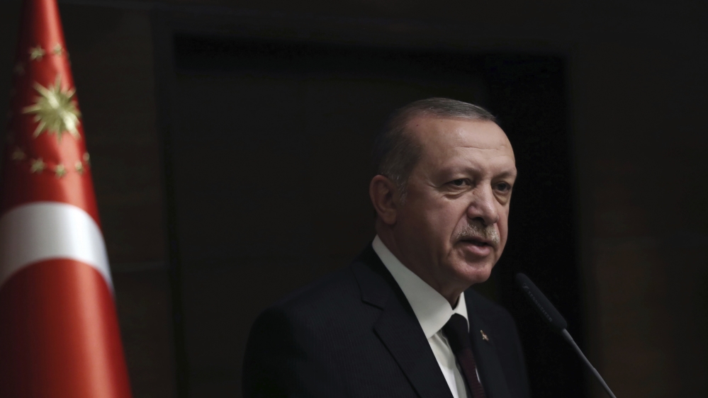 Turkey''s President Recep Tayyip Erdogan speaks to Turkish students in London, Monday, May 14, 2018. [Presidential Press Service/AP]