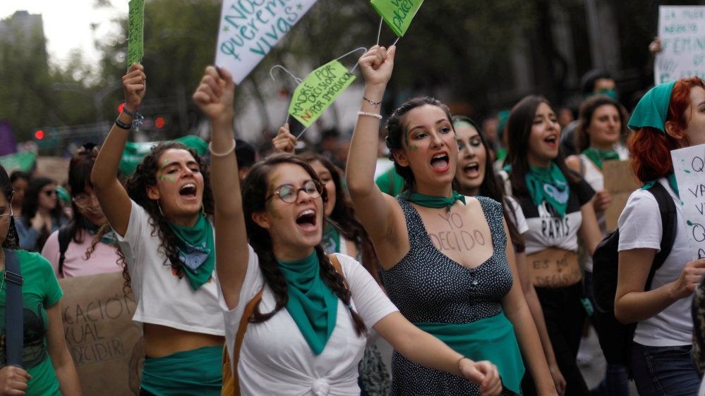 Abortion rights activists take part in a demonstration in Mexico City