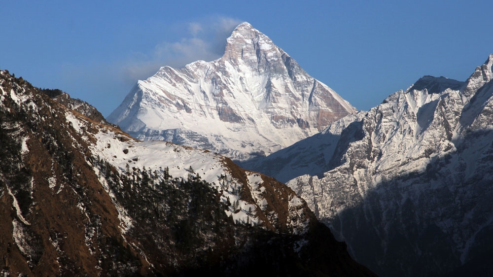 Snow-covered Nanda Devi mountain, India