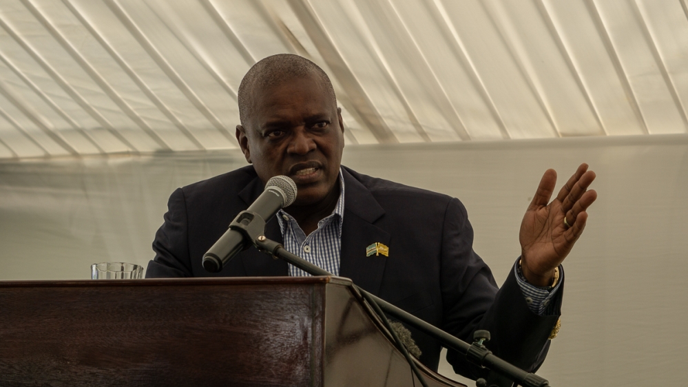 Botswana''s President Mokgweetsi Masisi makes a speech