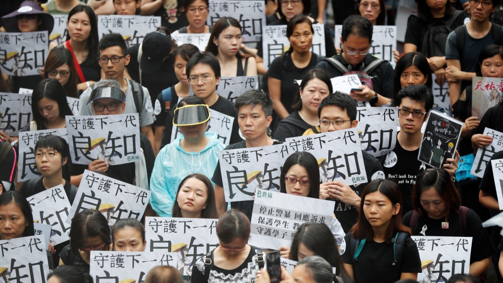 Teachers protest against the extradition bill in Hong Kong