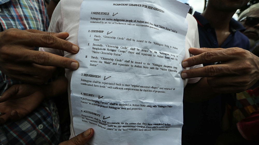 Rohingya demands for repatriation [Mahmud Hossain Opu/Al Jazeera]