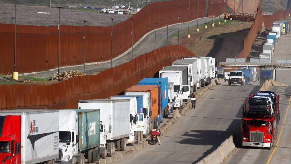 USMCA: Trucks wait in a queue for border customs