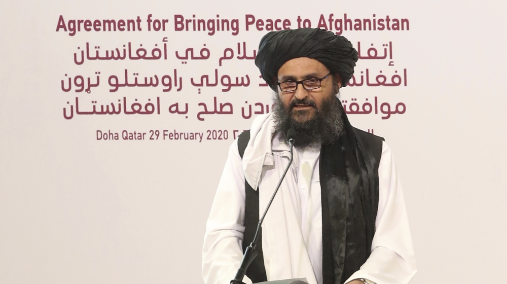 Mullah Abdul Ghani Baradar, the Taliban group''s top political leader speaks before signing a peace agreement between Taliban and U.S. officials in Doha, Qatar, Saturday, Feb. 29, 2020. The United Stat