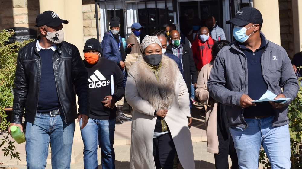 Former First Lady of Lesotho Maesaiah Thabane (2nd R) leaves the magistrate court in Maseru on June 3, 2020. Lesotho''s former first lady Maesaiah Thabane was June 3, 2020, taken into custody following