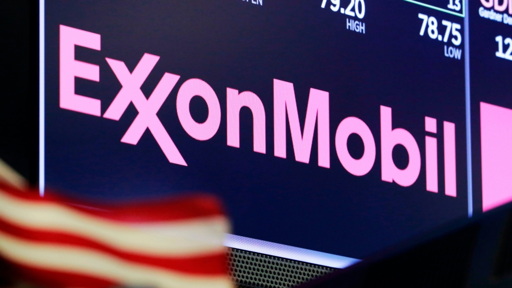 Exxon Mobil logo appears on an electronic display