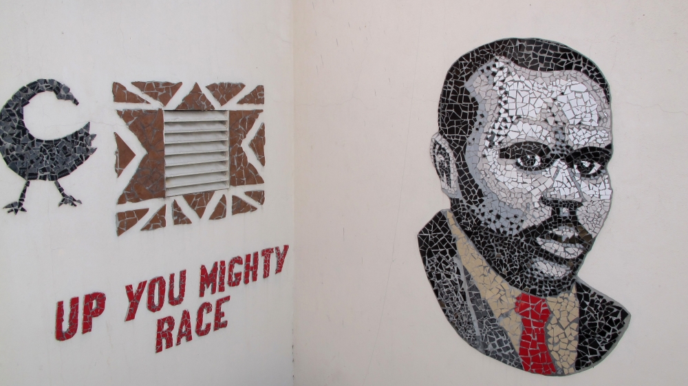 In this Sept. 11, 2012 photograph, a mosaic of Marcus Garvey