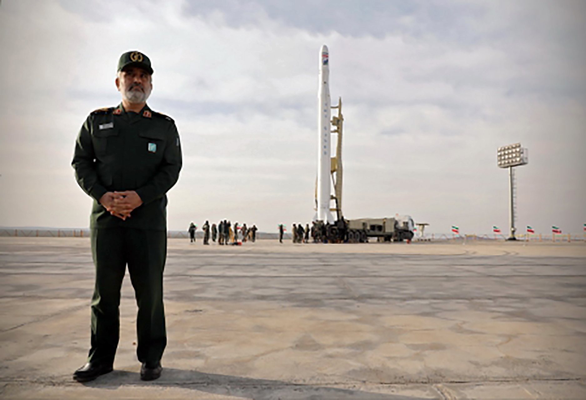 This handout photo provided by the Islamic Revolutionary Guard Corps official website via SEPAH News shows General Amir Ali Hajizadeh, the head of the IRGC&#39;s aerospace division, during the launch of a military satellite on April 22, 2020 [File: SEPAH News/AFP]