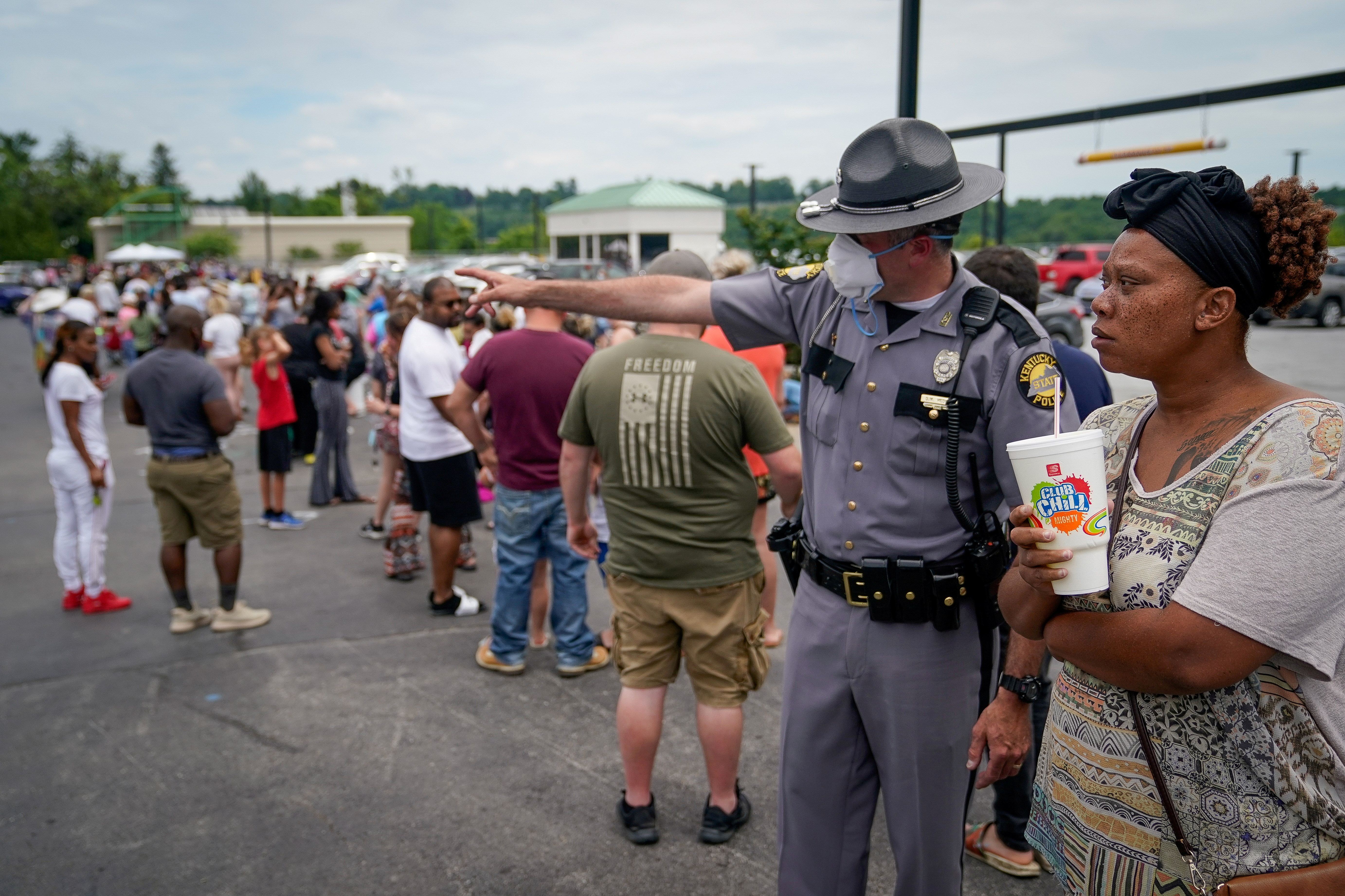 The line outside a temporary unemployment office in Frankfort, Kentucky [File: Bryan Woolston/Reuters]
