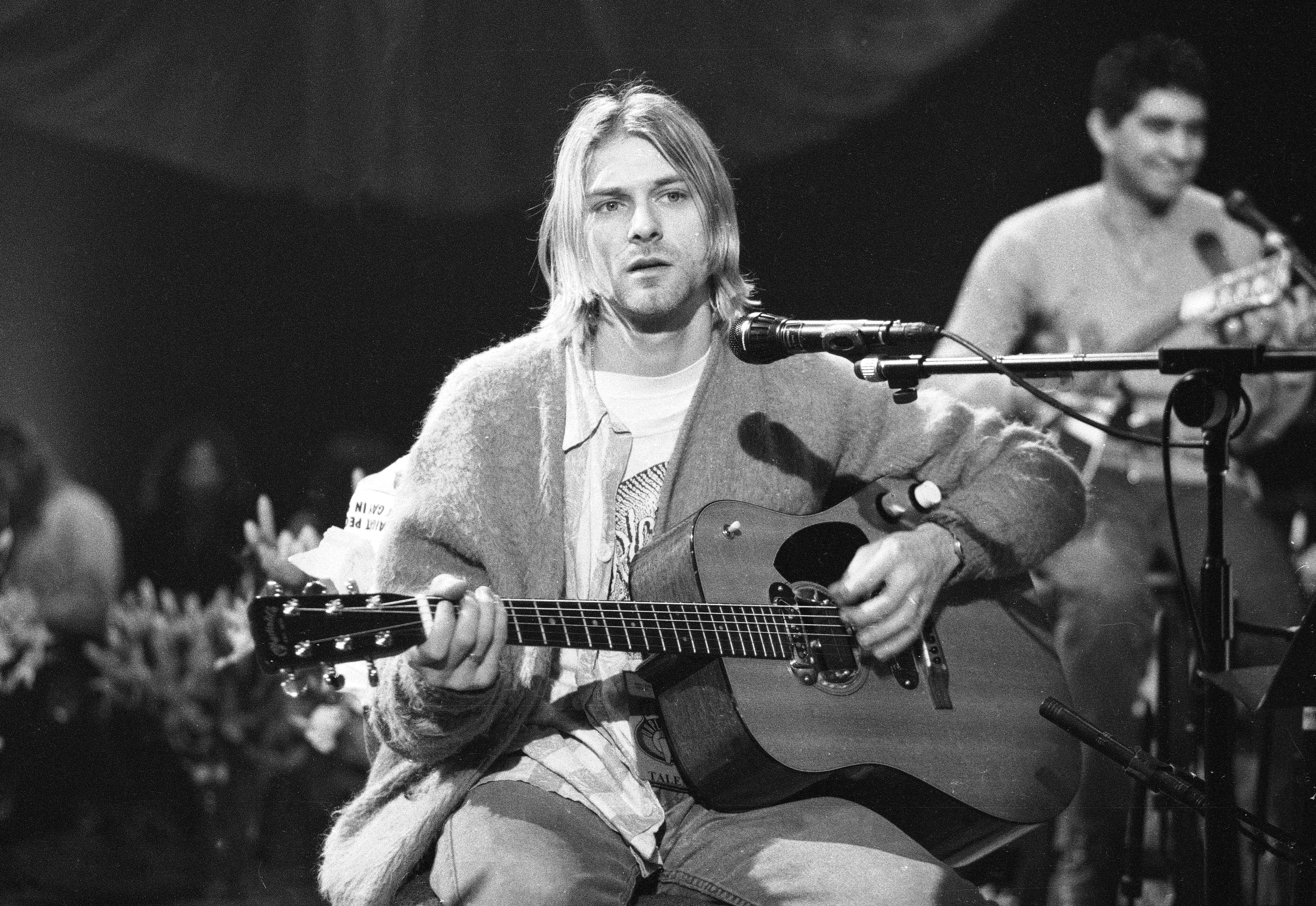 American singer and guitarist Kurt Cobain (1967 - 1994), performs with his group Nirvana at a taping of the television program &#39;MTV Unplugged&#39;, New York, New York, November 18, 1993 [Photo by Frank Micelotta/Getty Images]