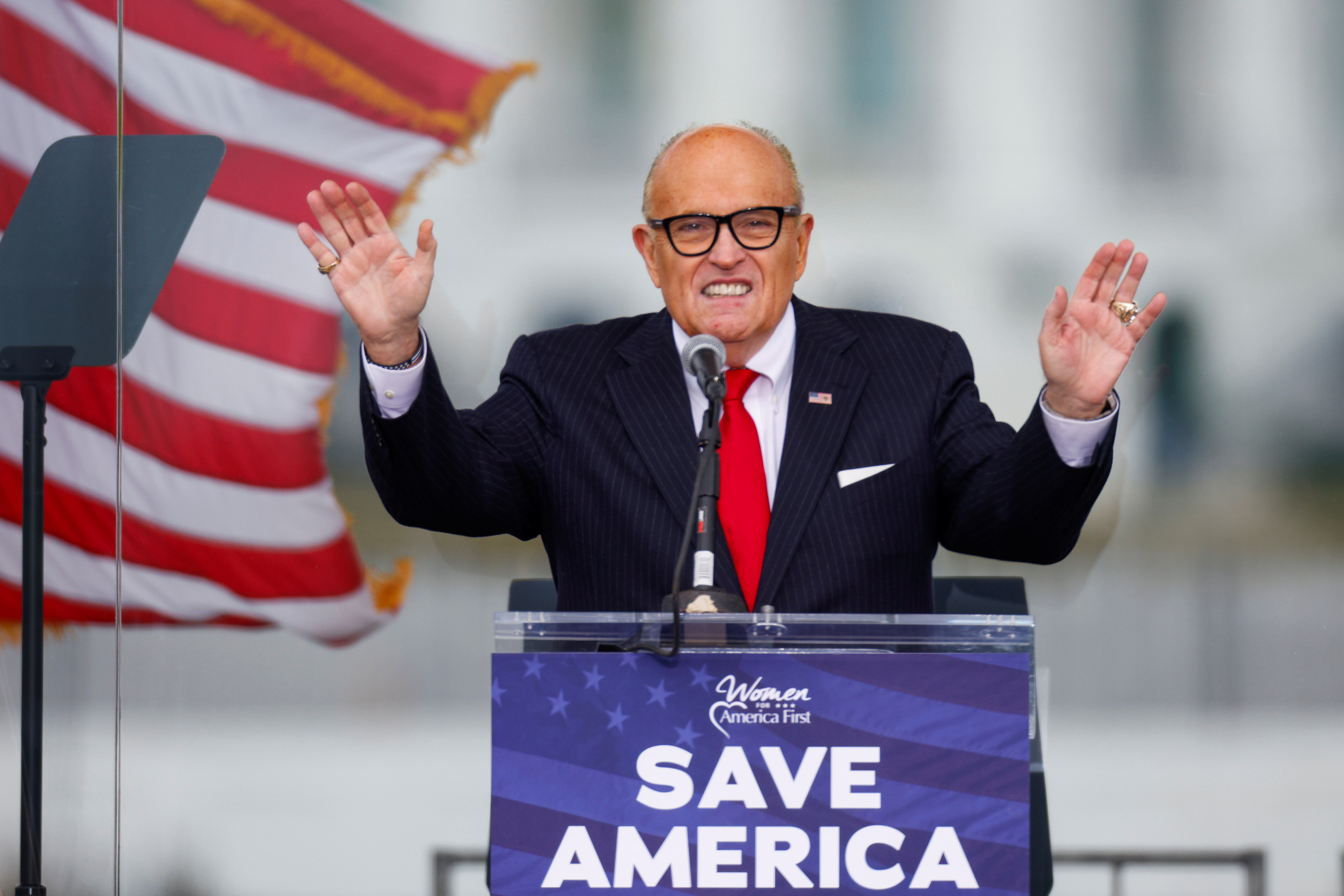 Dominion&#39;s defamation suit against Giuliani comes after the bogus conspiracy of election fraud helped inspire a deadly insurrection at the United States Capitol on January 6 following a rally at which Giuliani and former President Donald Trump spoke [File: Jim Bourg/Reuters]
