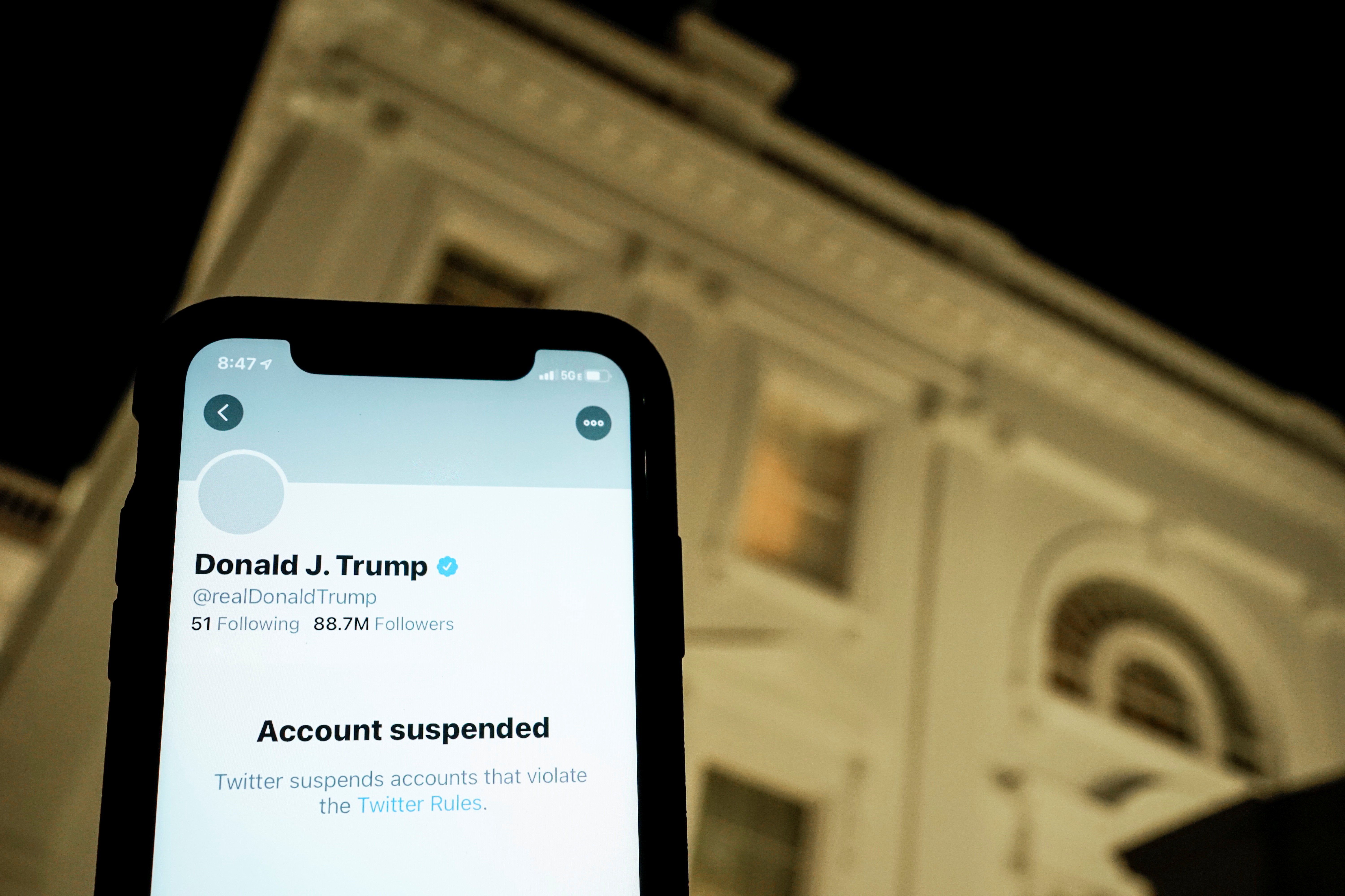 Shares of Twitter shed 10.6 percent at the open of trading on Wall Street after the social media platform permanently banned United States President Donald Trump&#39;s account [File: Joshua Roberts/Illustration/Reuters]