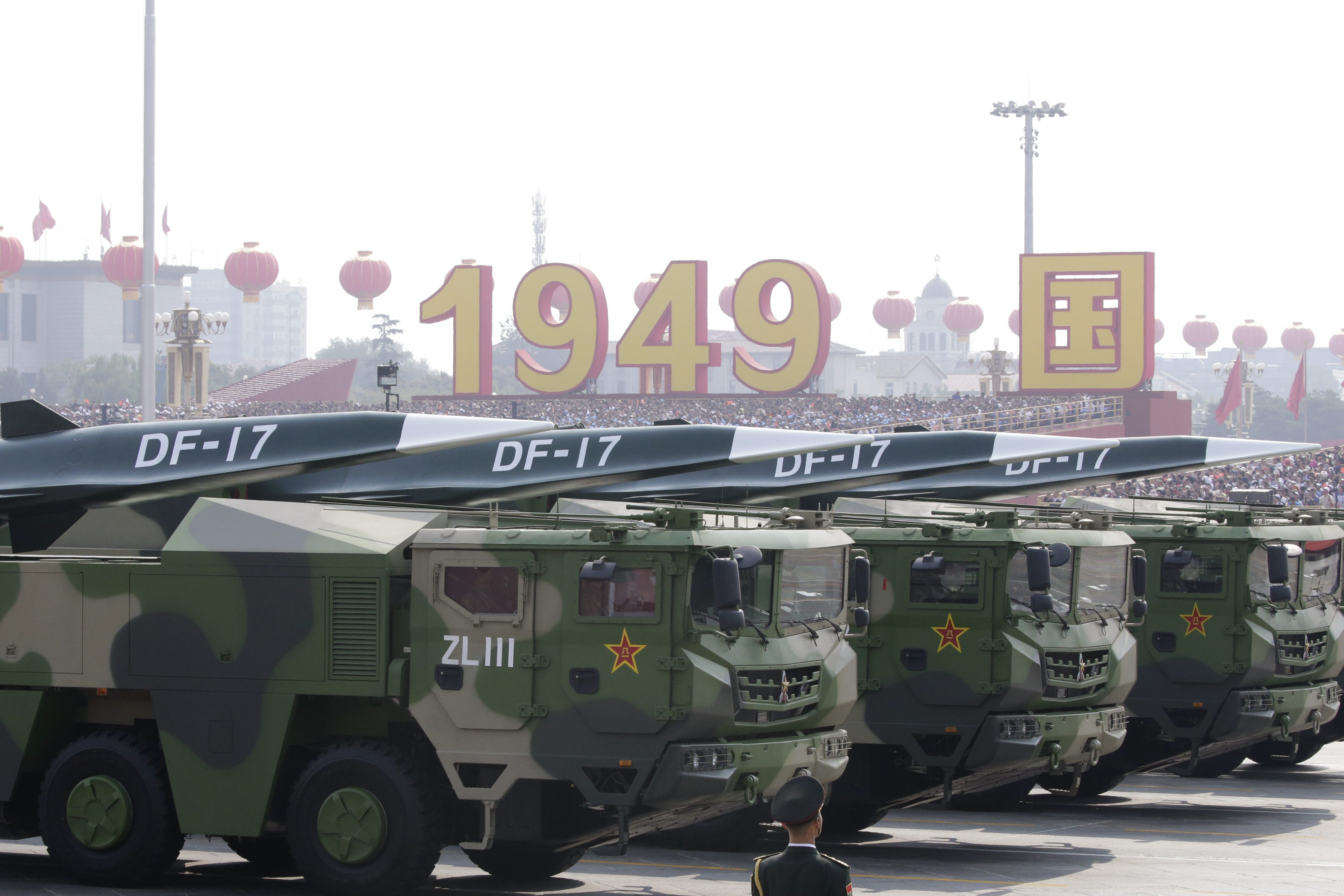 China's hypersonic missiles DF-17 were displayed during the celebrations to mark 70 years of the People's Republic of China [File: Jason Lee/Reuters]