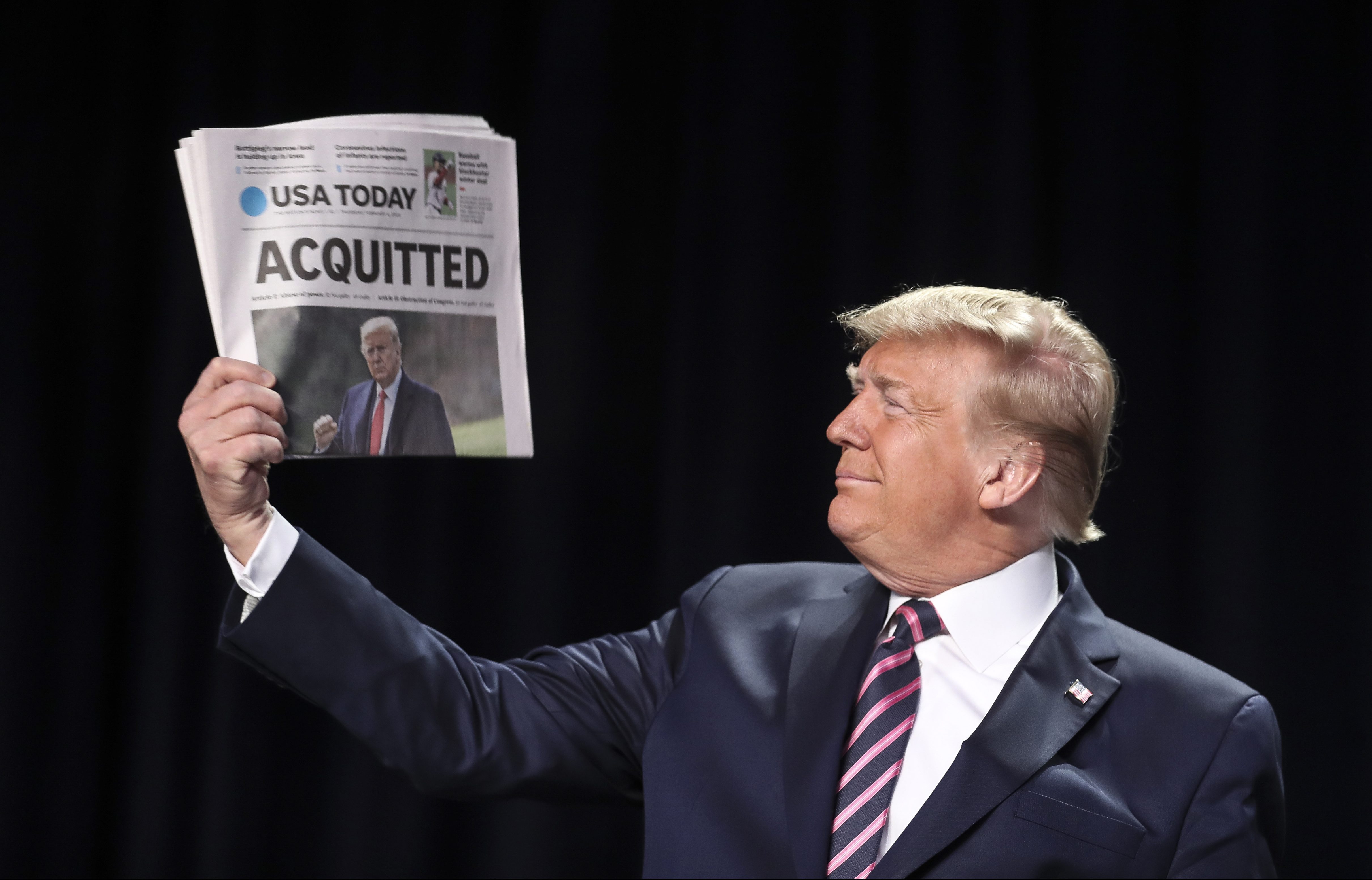 The US Senate voted to acquit former US President Donald Trump by a vote of 57 guilty to 43 not guilty, short of the 2/3 majority needed to convict [File: Oliver Contreras/EPA]