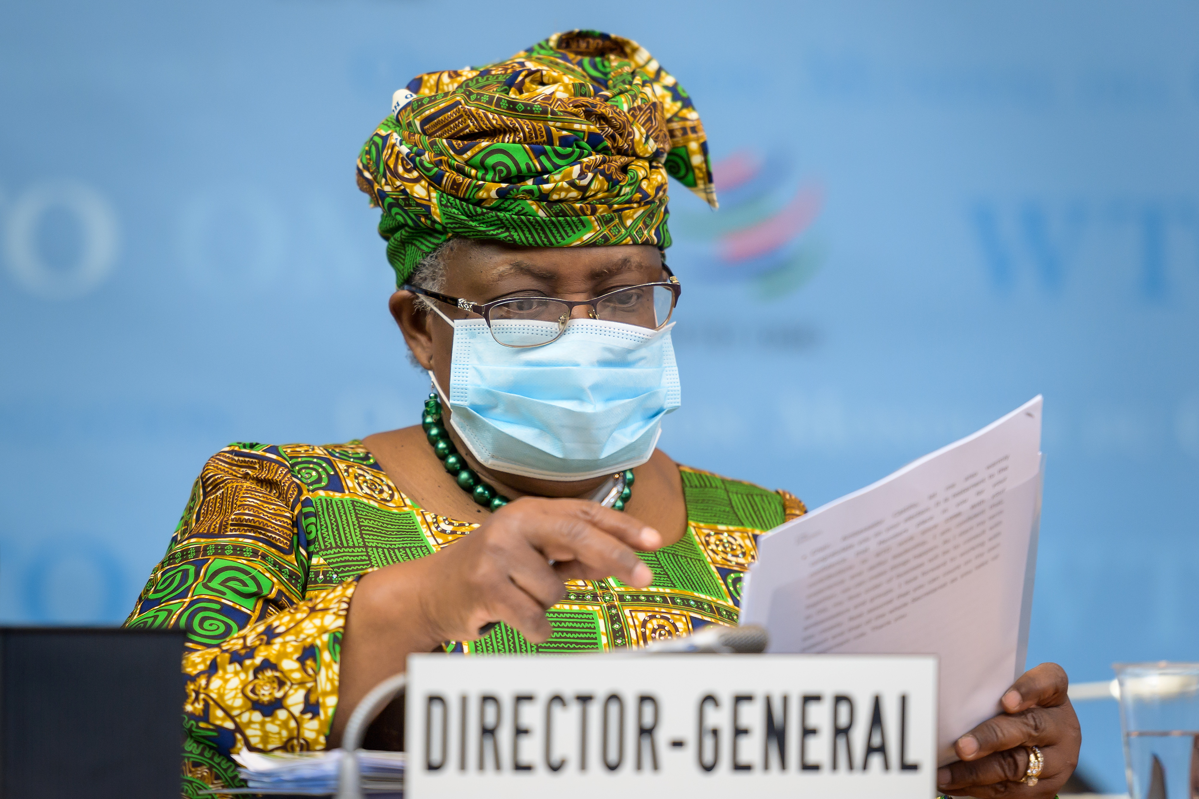 New Director-General of the World Trade Organisation Ngozi Okonjo-Iweala says dialogue on a proposal to waive patents on COVID vaccines for the duration of the coronavirus pandemic was &#39;intensifying&#39; [Fabrice Coffrini/Pool via Reuters]