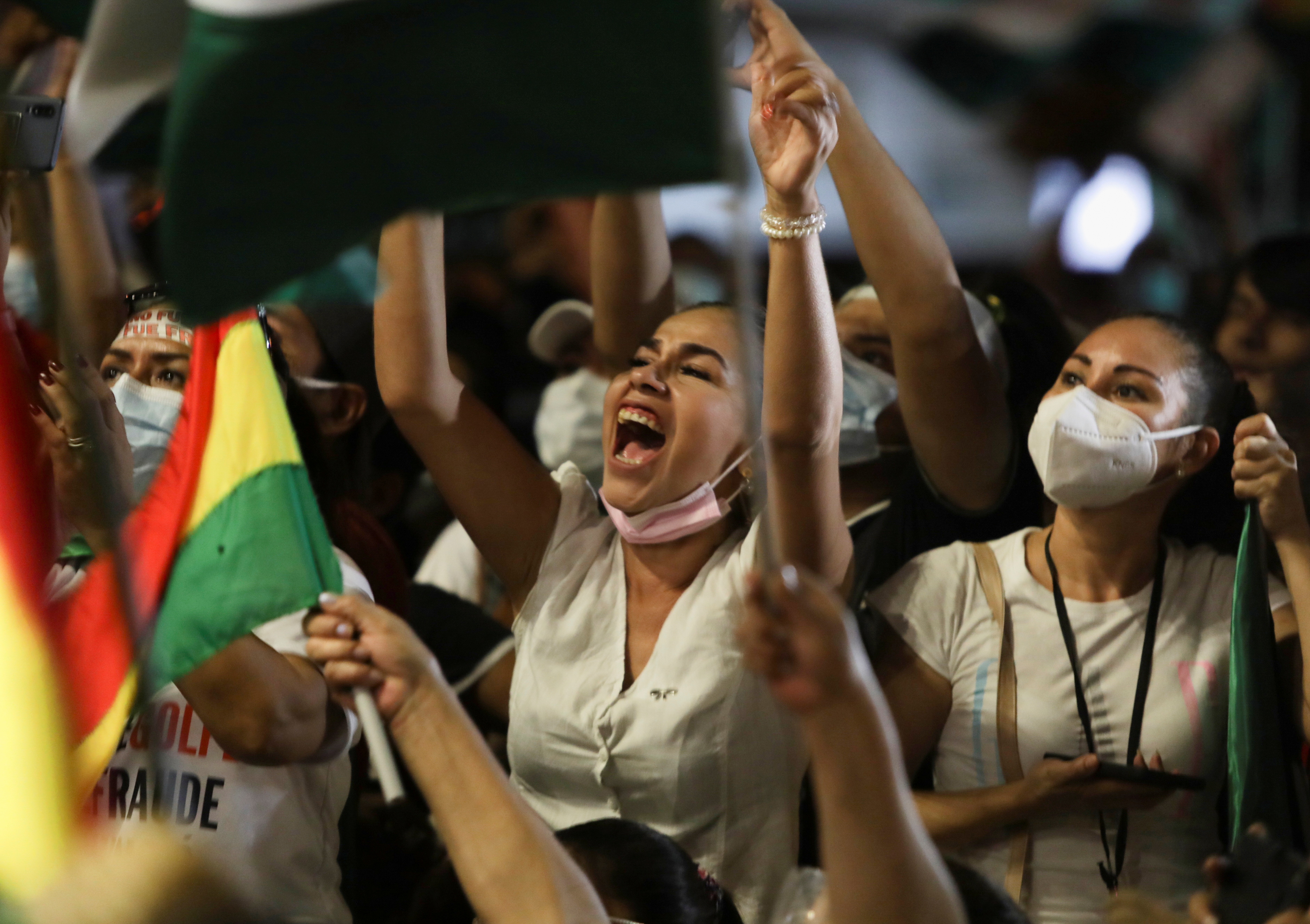 Thousands of demonstrators gathered in Santa Cruz, Bolivia, demanding the release of former interim President Jeanine Anez [Lesly Moyano/Reuters]