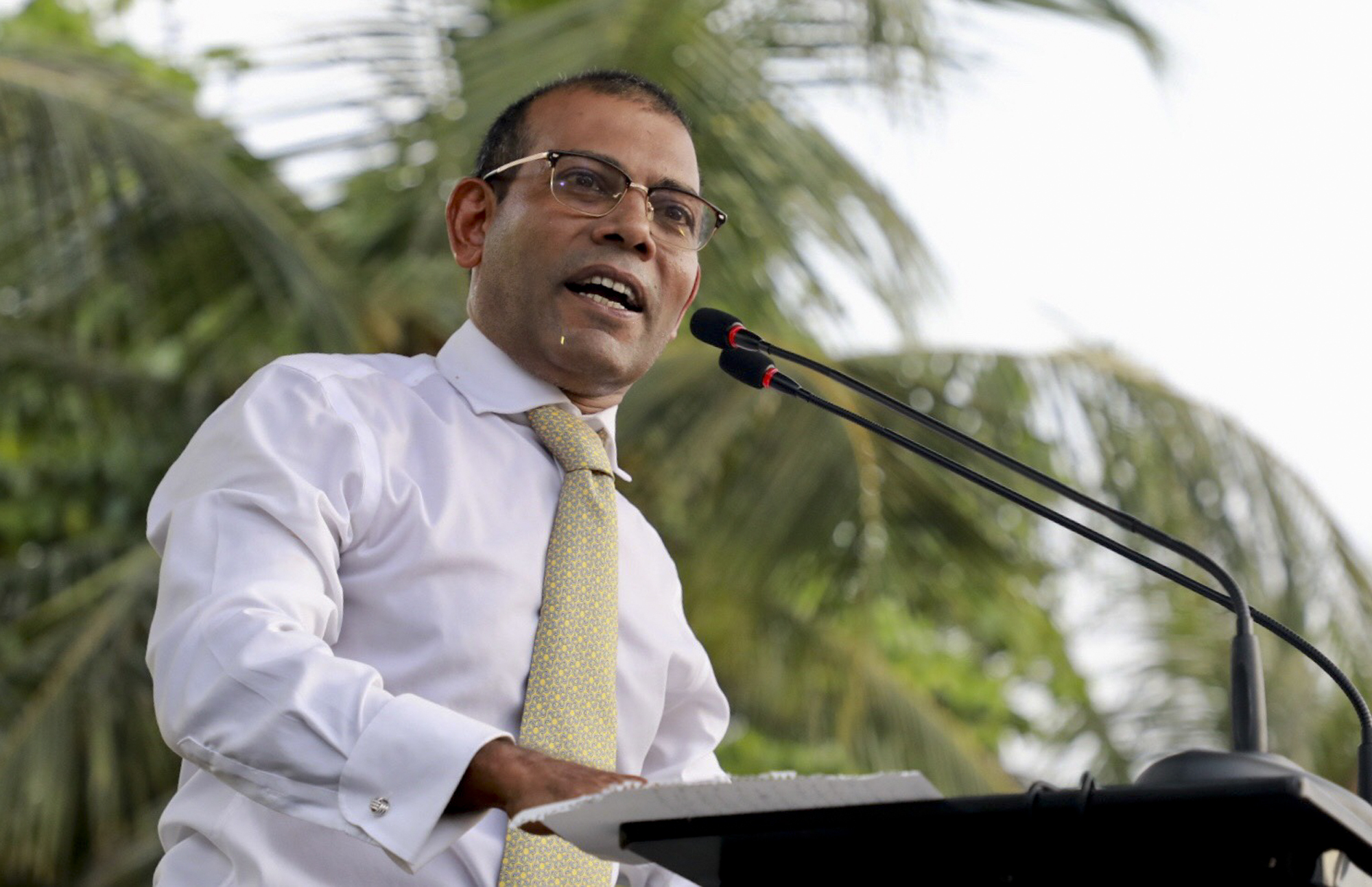 A former political prisoner, Nasheed was elected president in the Maldives&#39; first multi-party elections in 2008 [File: Mohamed Sharuhaan/AP Photo]