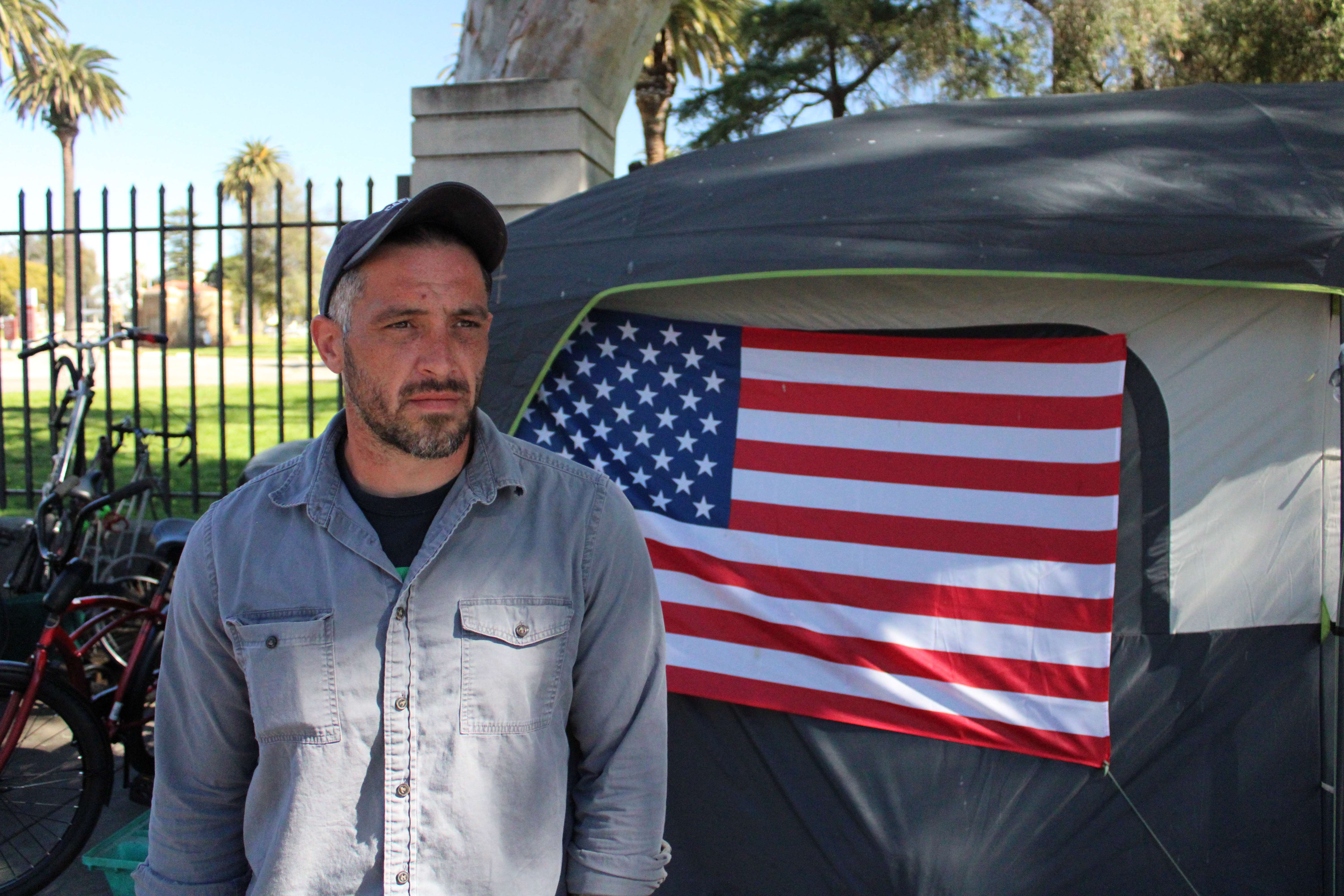 Rob Reynolds with the non-profit AMVETS at Veteran&#39;s Row in Los Angeles [Morgan Godvin/Al Jazeera]