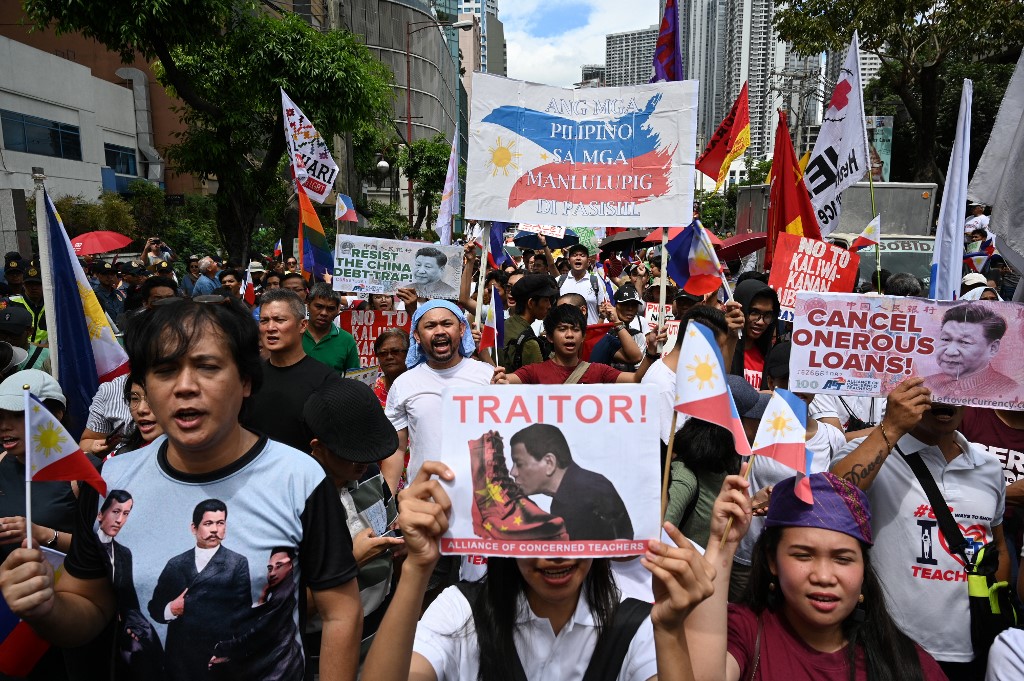 Protesters descend on the Chinese consulate in Manila in 2019 to oppose the Asian superpower’s growing sway in the Philippines, and as tensions rise over Beijing’s presence in the disputed South China sea