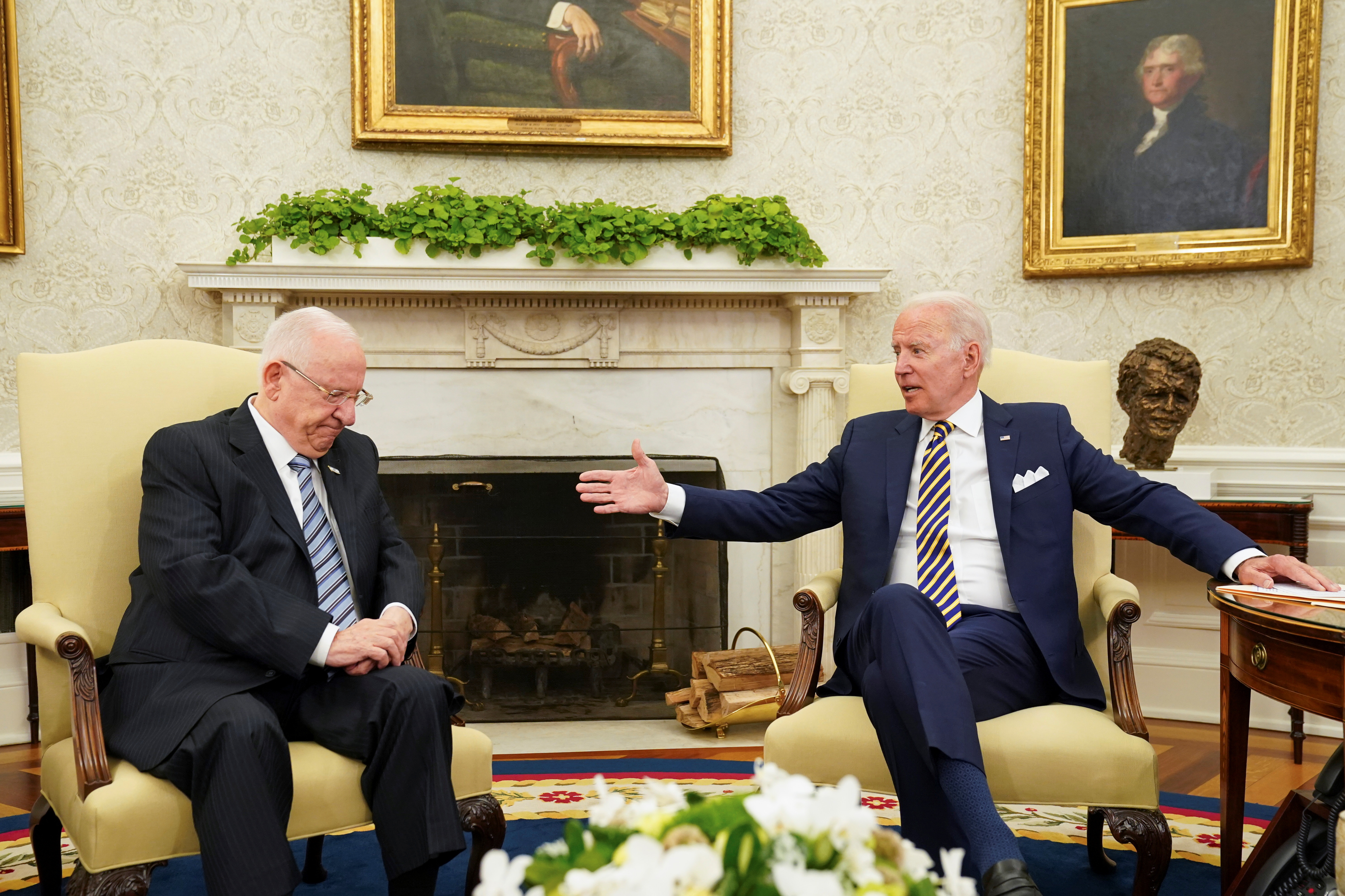 United States President Joe Biden meets with Israel&#39;s President Reuven Rivlin at the White House in Washington on June 28, 2021 [Reuters/Kevin Lamarque]