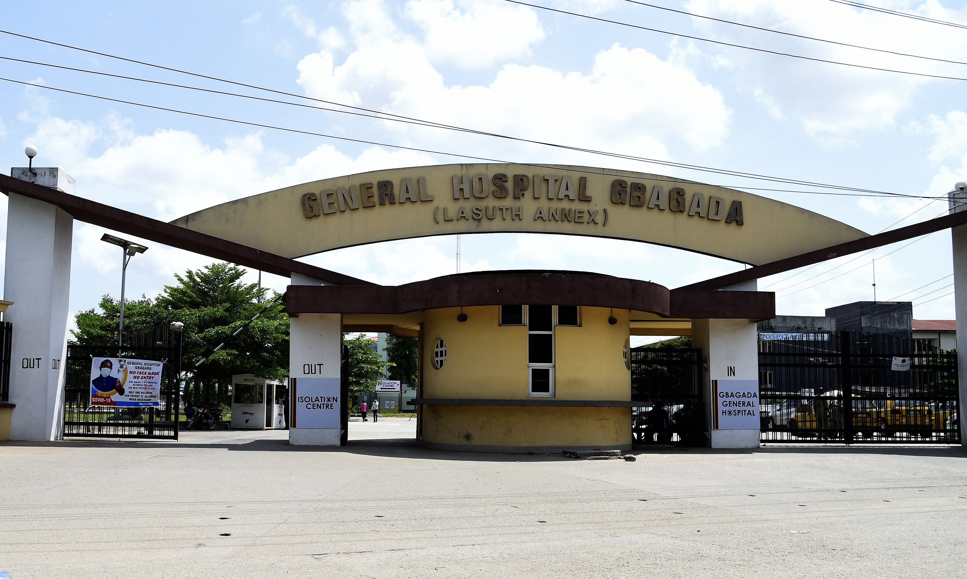 A general view of the main gate of an isolation centre in Gbagada General Hospital, Lagos