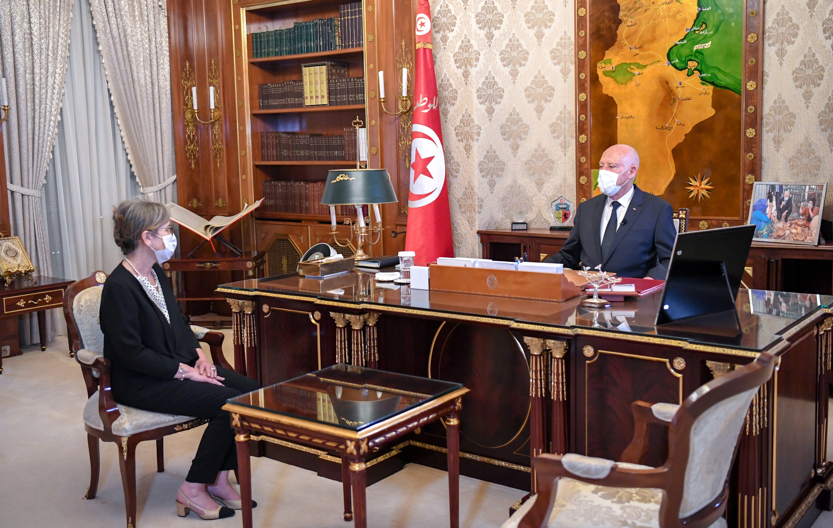 Tunisia&#39;s President Kais Saied meets newly appointed Prime Minister Najla Bouden Romdhane in Tunis last month [File: Reuters]