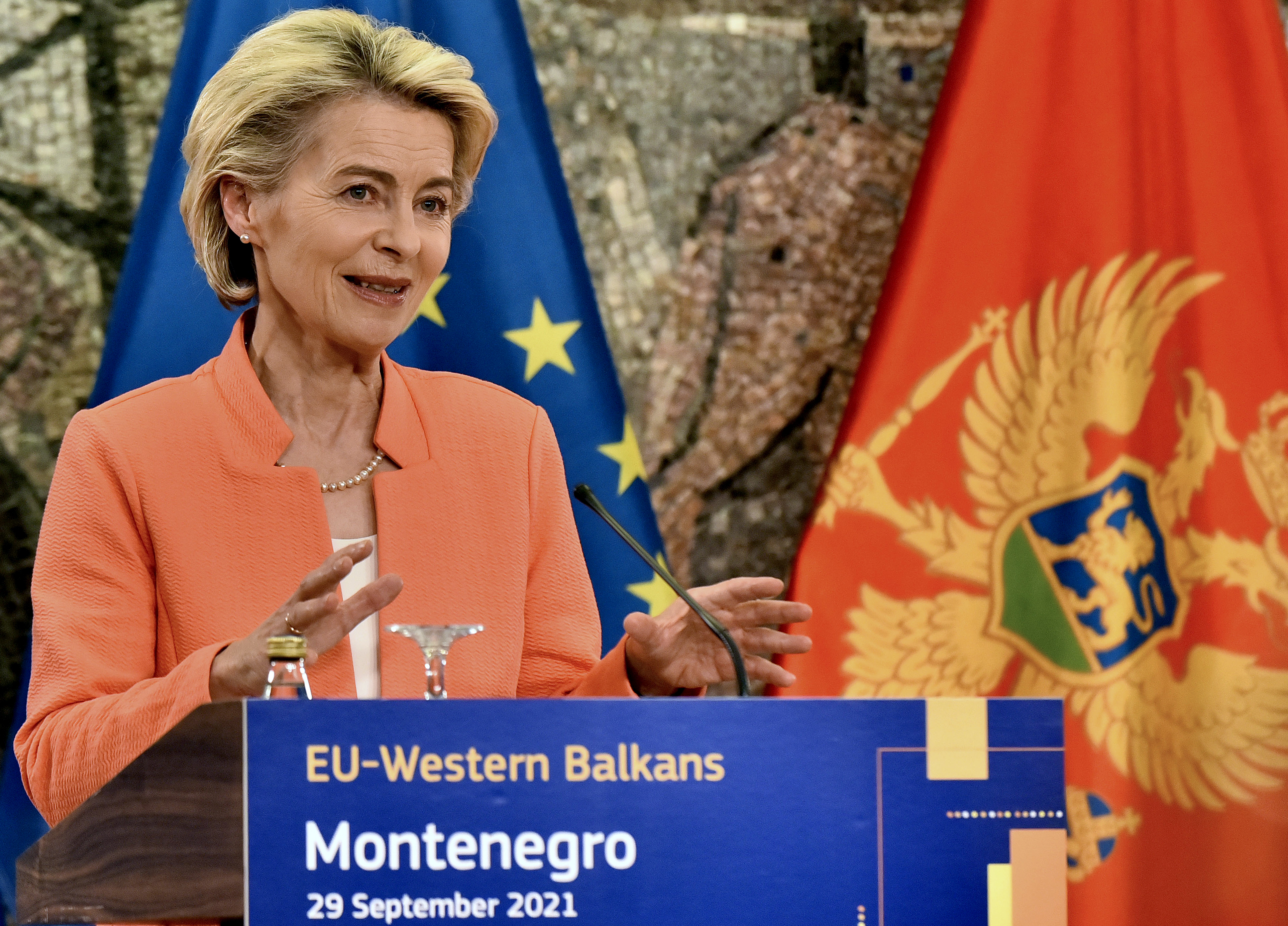 EC President Ursula von der Leyen recently visited the six Western Balkan countries to assure their future is in the EU [Risto Bozovic/AP Photo]