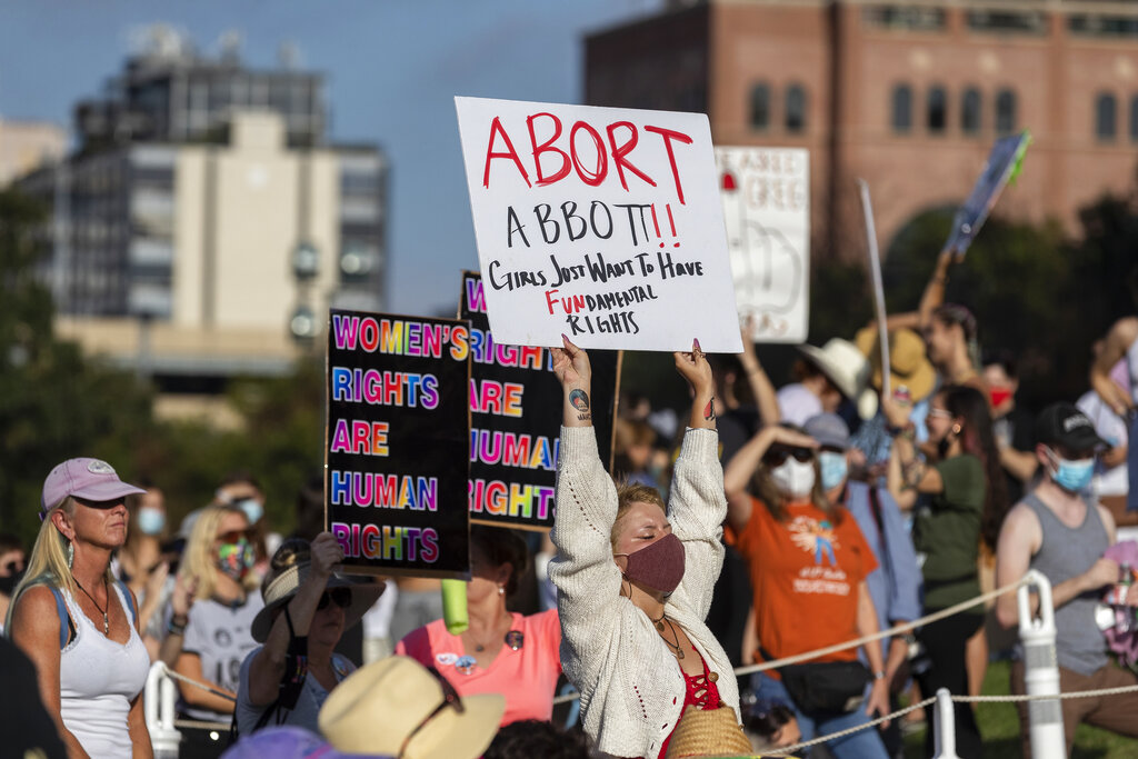 Women marched on October 2 at the Texas State Capitol in Austin, Texas, to protest recently passed legislation banning most abortions [Stephen Spillman/AP Photo]