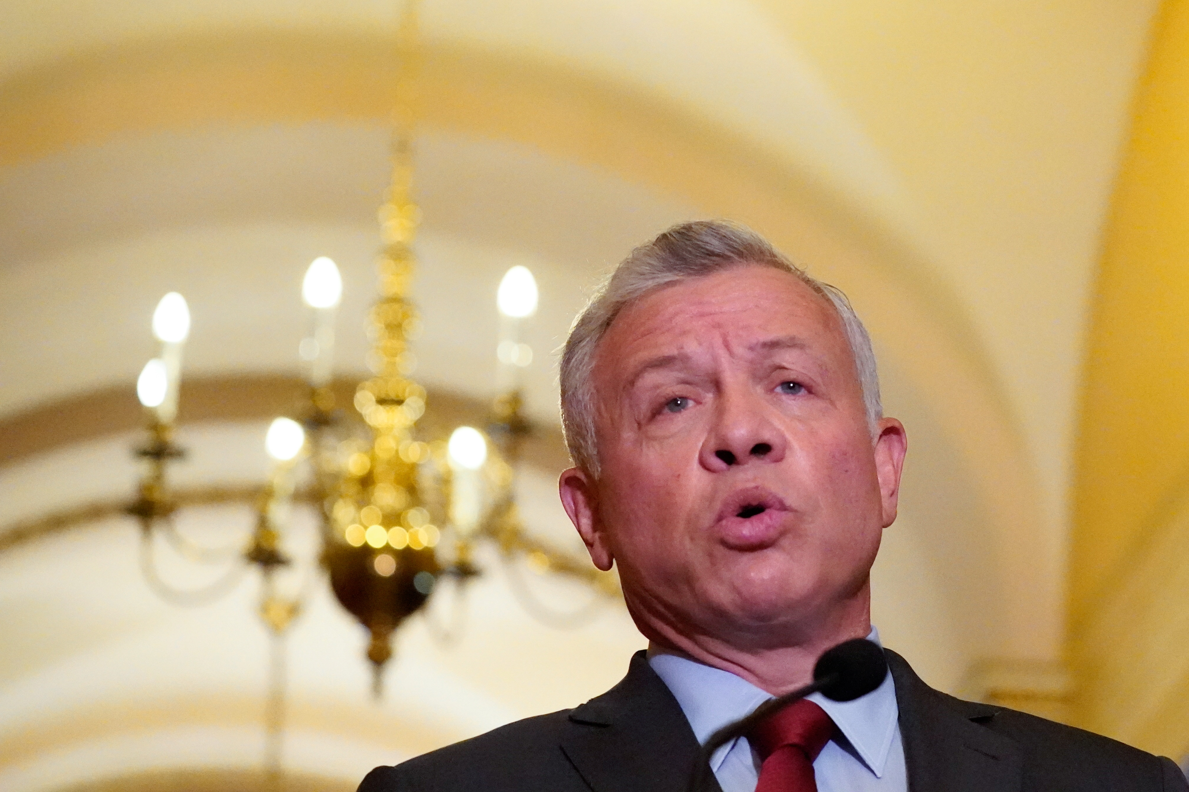 Jordan's King Abdullah II speaks after being welcomed by U.S. House Speaker Nancy Pelosi