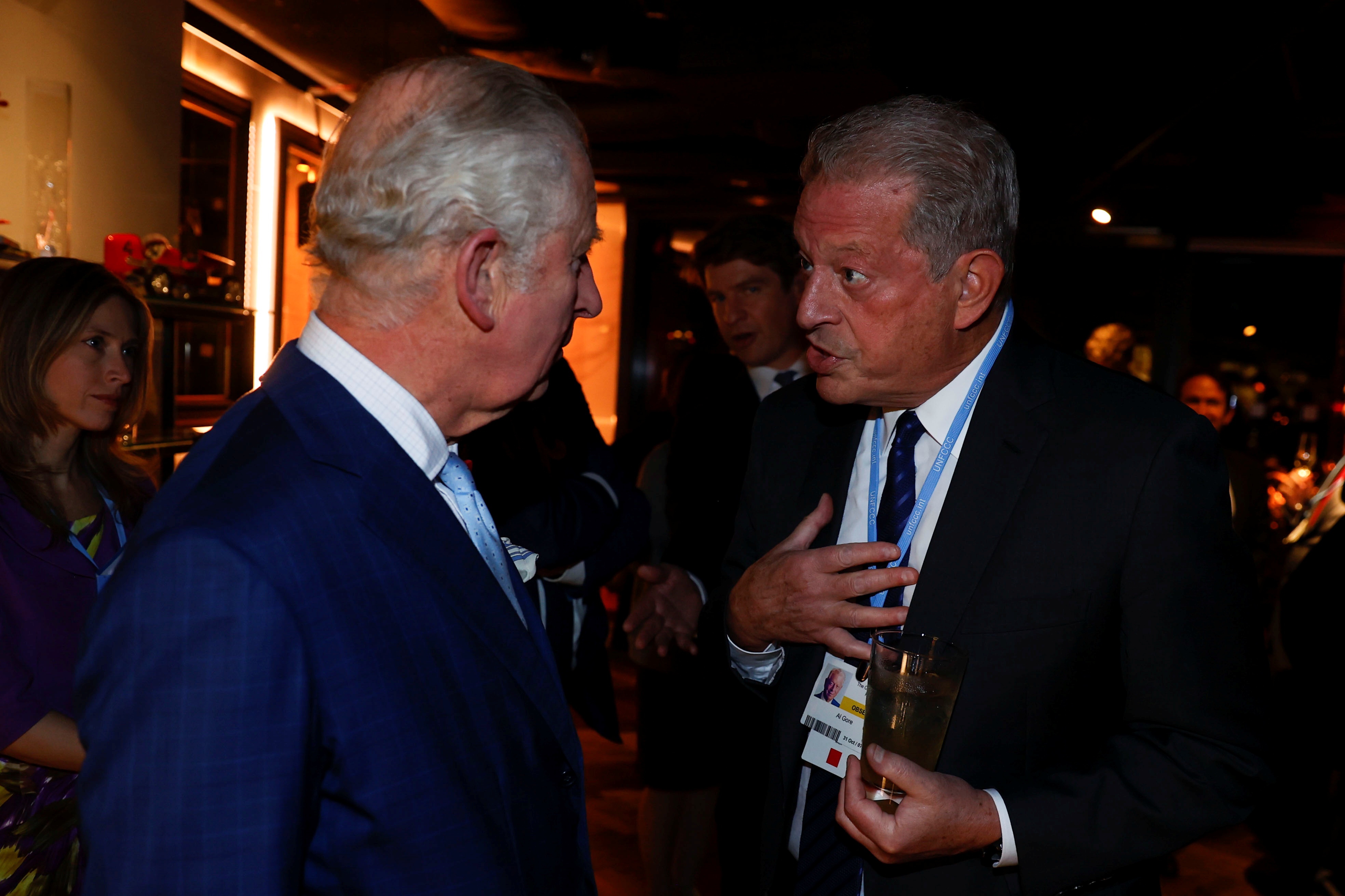 Britain&#39;s Prince Charles speaks with former United States Vice President Al Gore during the United Nations Climate Change Conference (COP26) in Glasgow, Scotland, where Gore said the world is finally waking up to the &#39;dire&#39; threat of climate change [File: Phil Noble/Reuters]