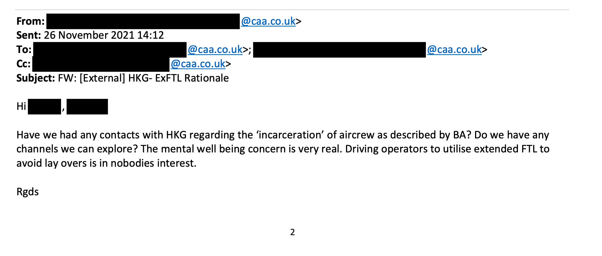 CAA emails released under FOI 
