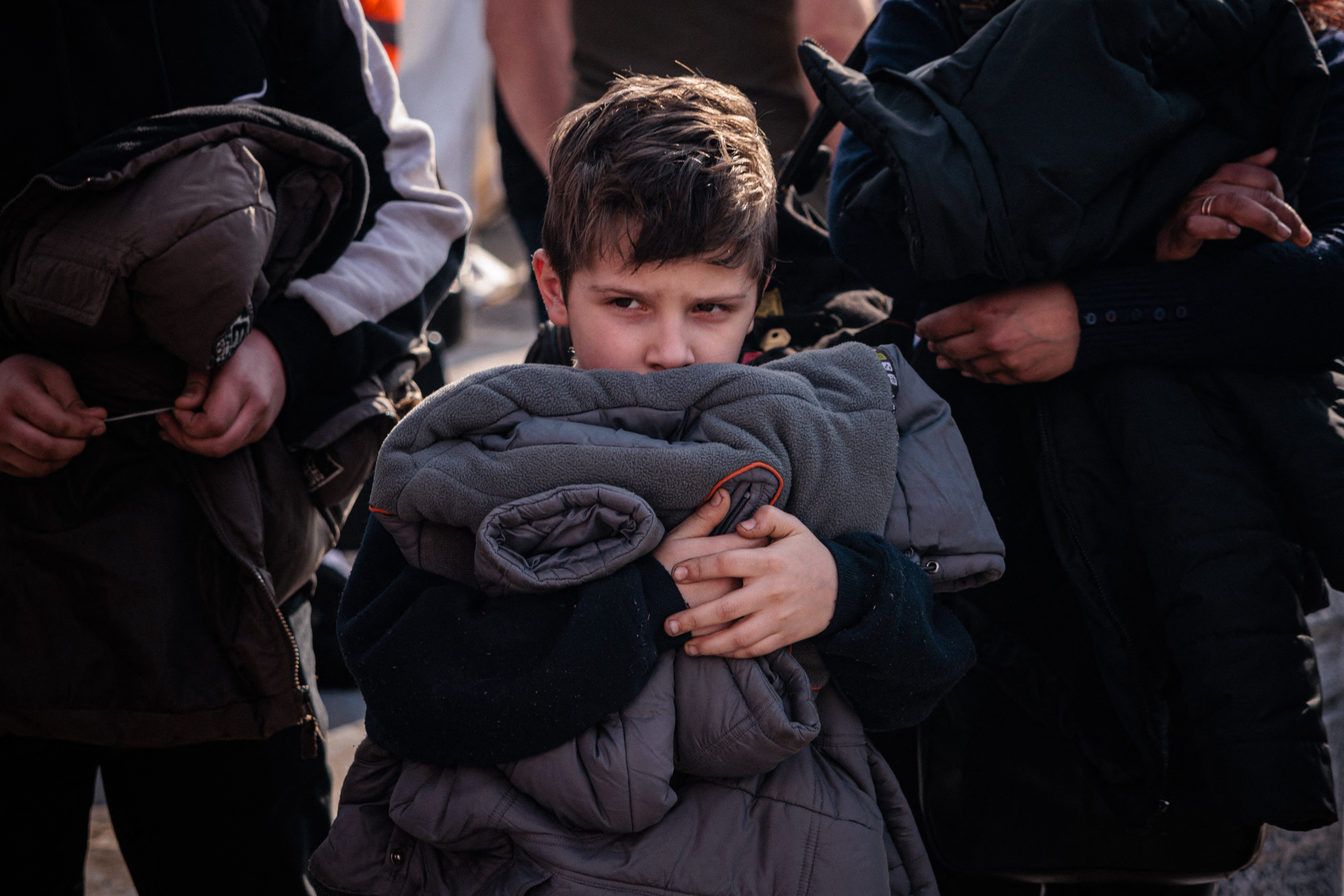 A boy evacuated from Mariupol's Azovstal.