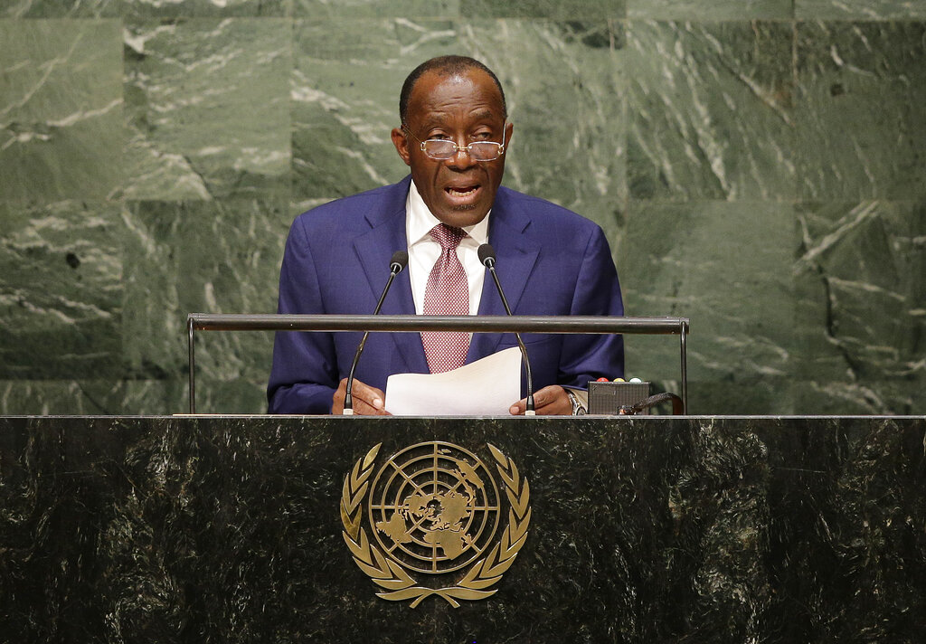 DR Congo's former minister of foreign affairs Raymond Tshibanda speaks during the 70th session of the United Nations General Assembly, Thursday, Oct. 1, 2015, at U.N. headquarters