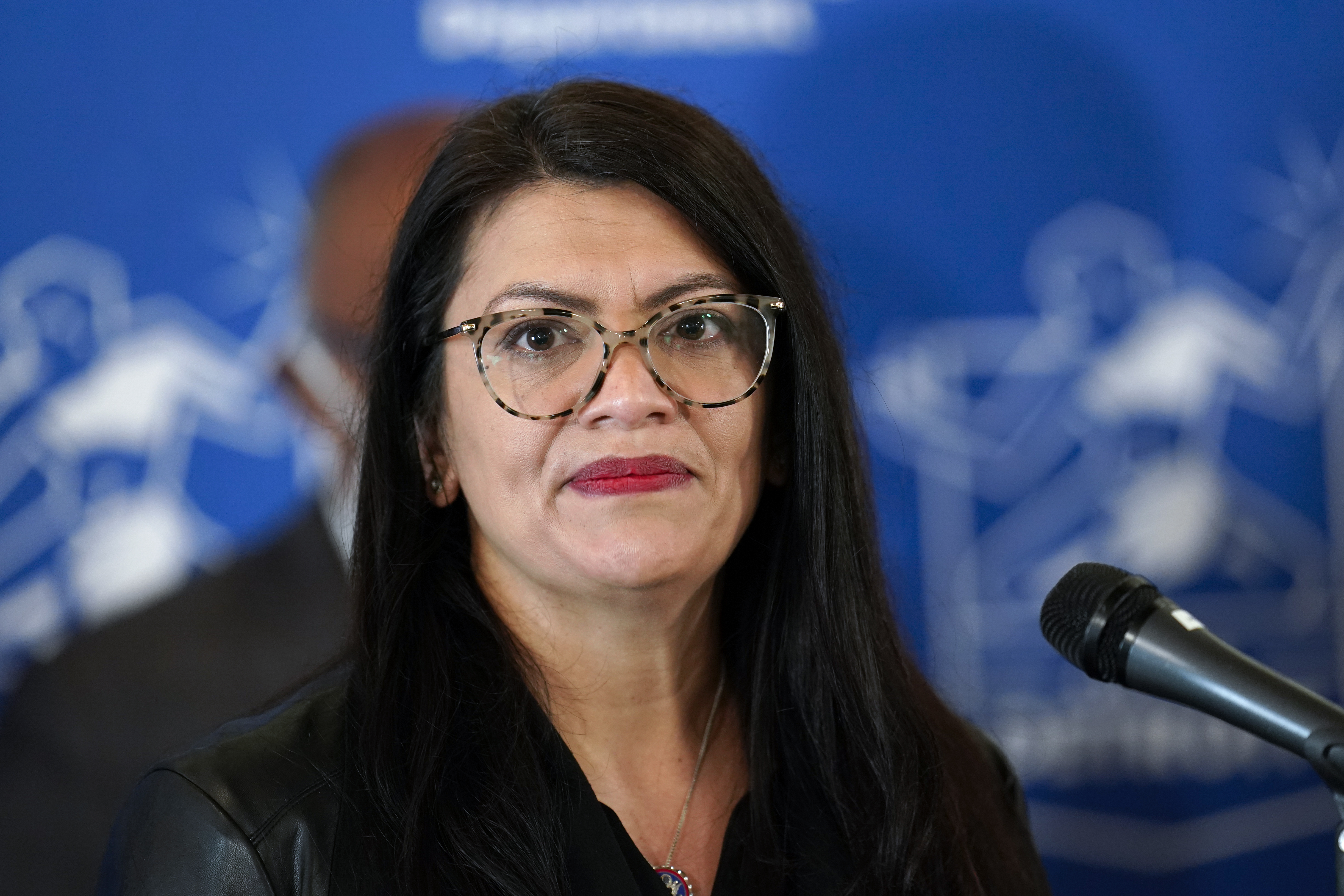 US Congresswoman Rashida Tlaib speaks during a news conference