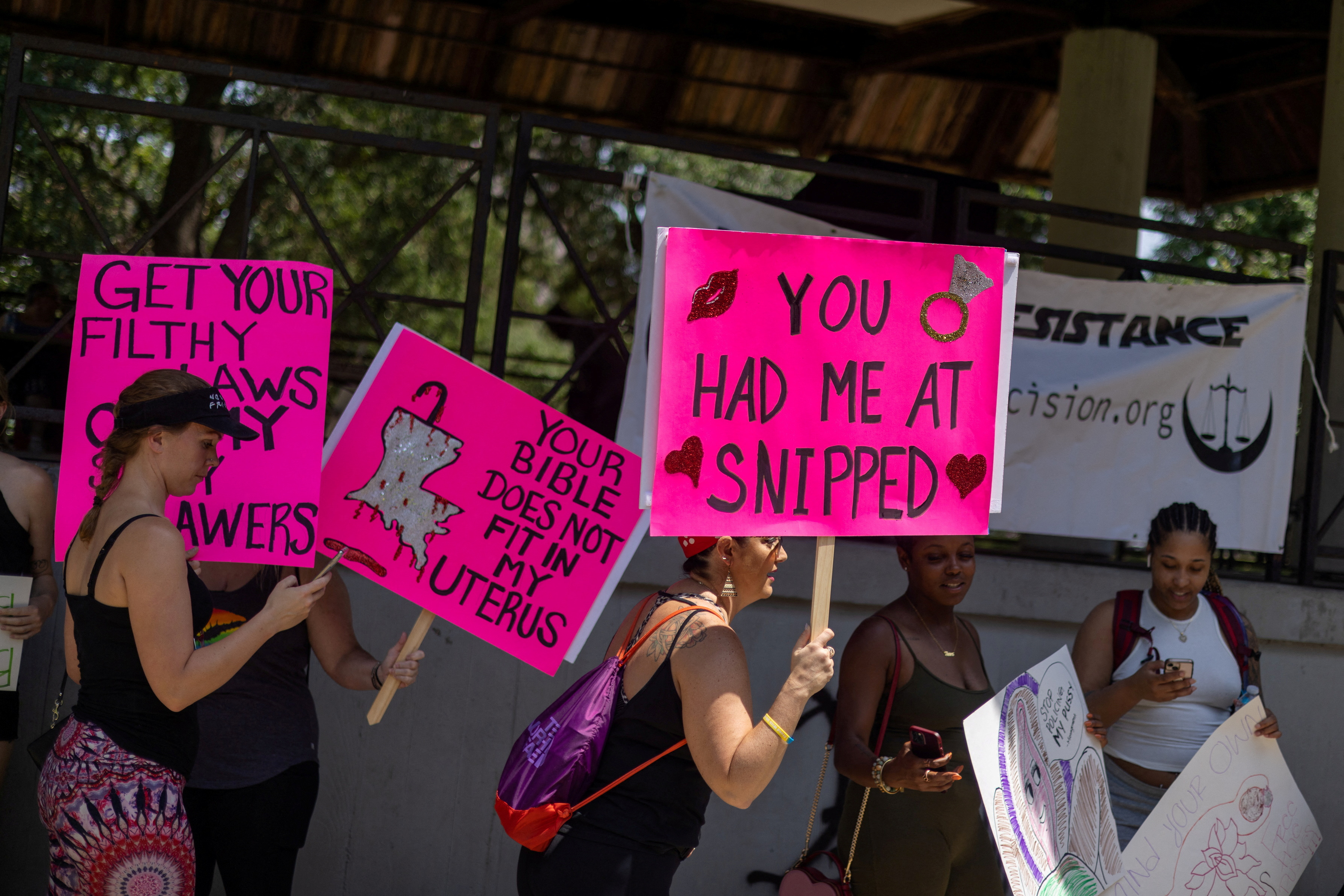 FILE PHOTO: Abortion rights campaigners participate in nationwide demonstrations following the leaked Supreme Court opinion suggesting the possibility of overturning the Roe v. Wade abortion rights decision, at Duncan Plaza in New Orleans,