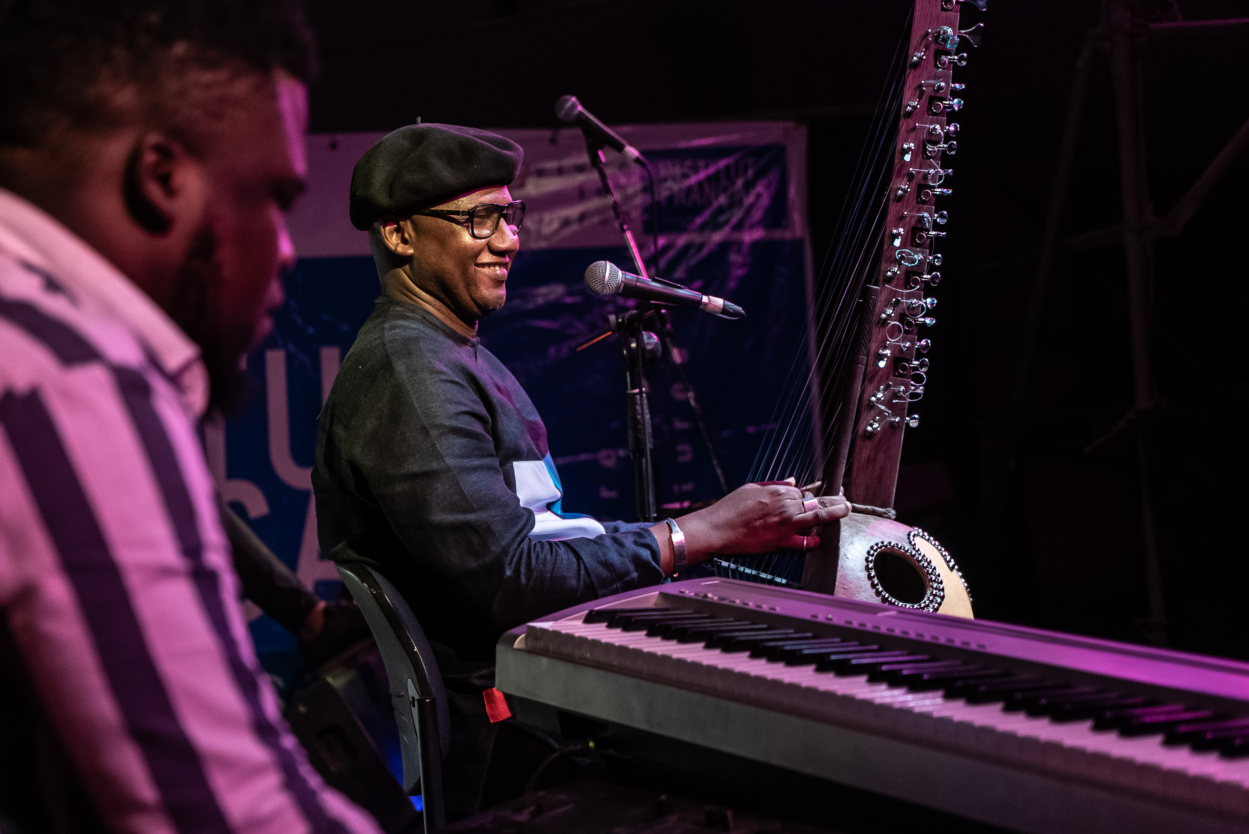 Ablaye Cissoko plays the kora at the French Institute during the Saint Louis Jazz Festival