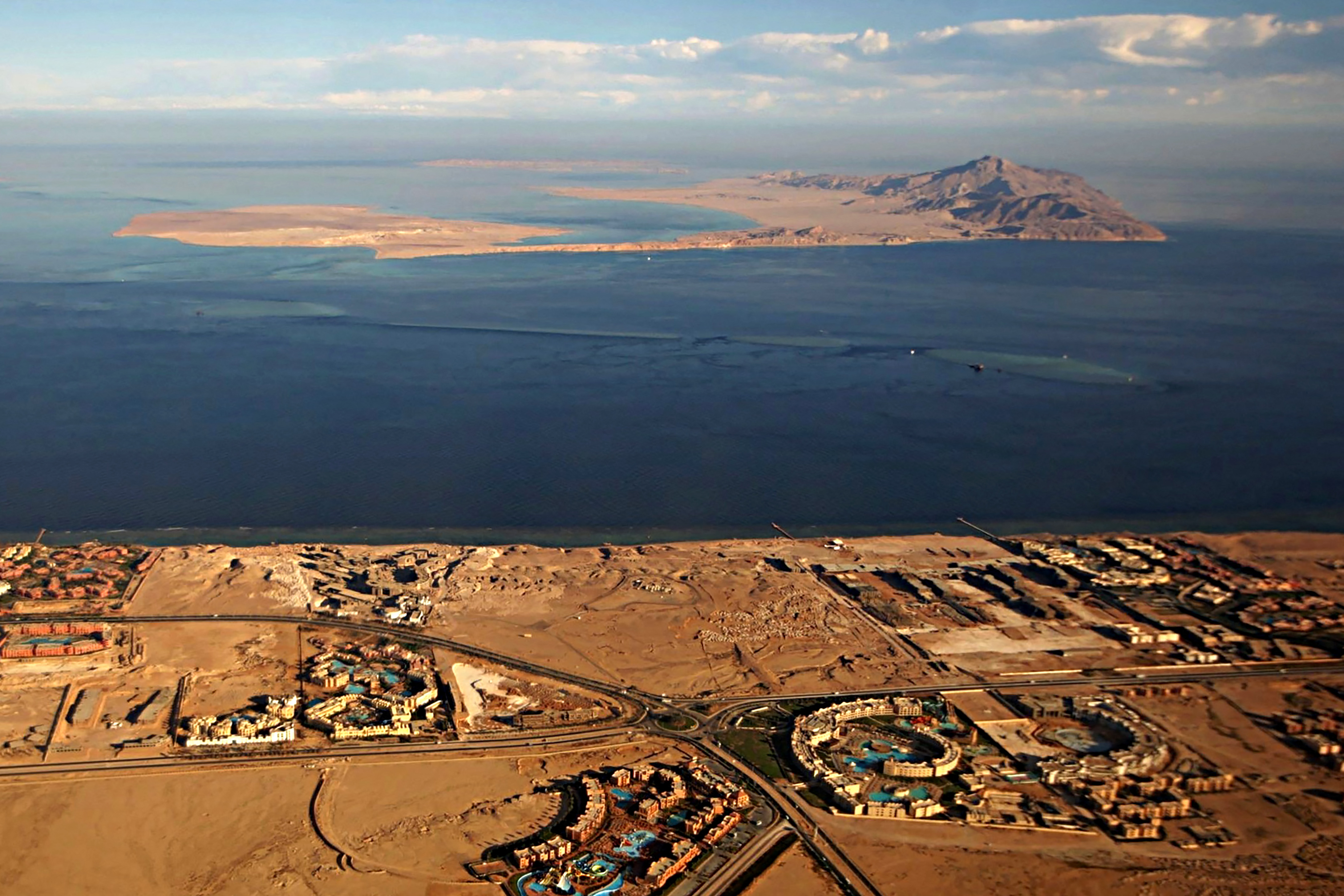 An aerial view of the Red Sea's Tiran and the Sanafir islands