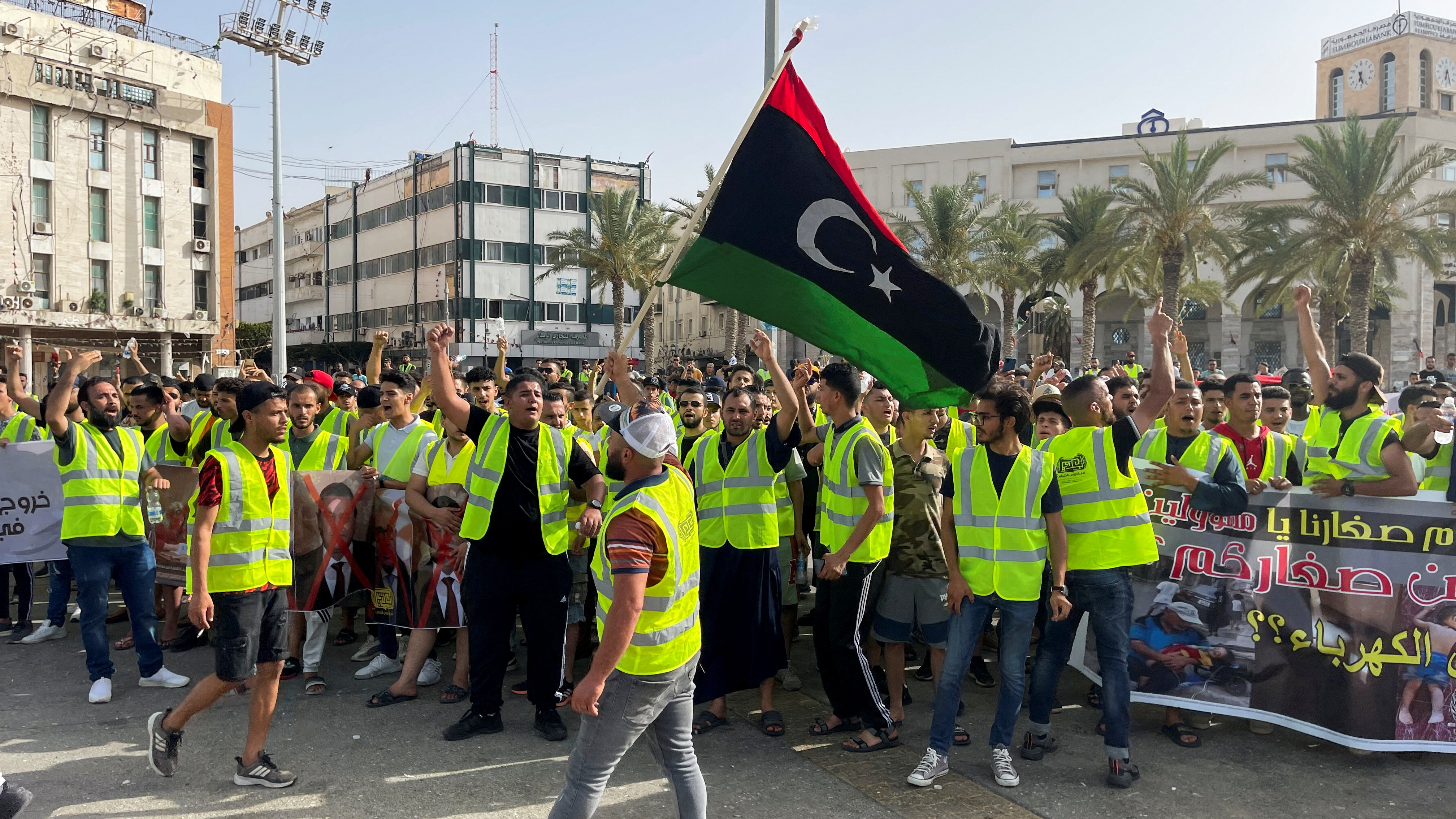 People protest against a power outage in Martyrs' Square, in Tripoli, Libya on July 1, 2022 [Hazem Ahmed/Reuters]